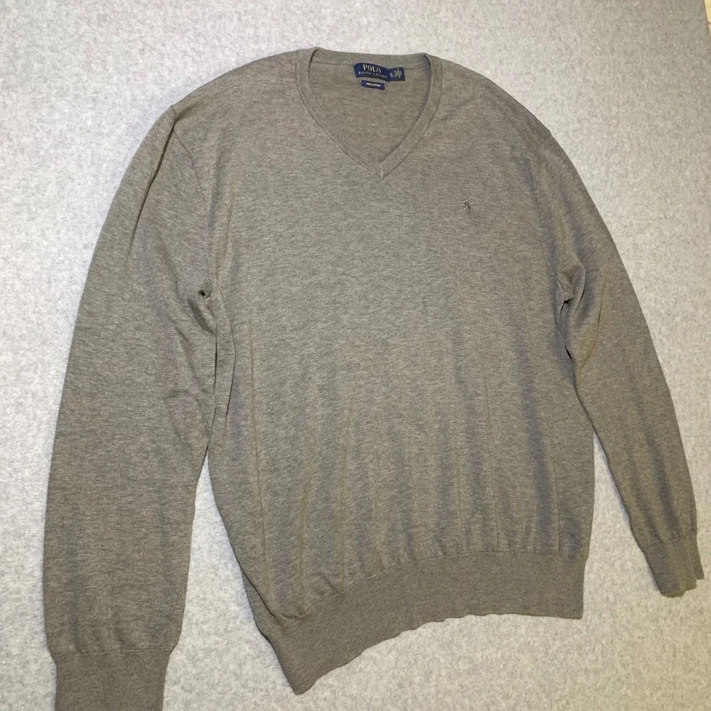 Polo‎ Ralph Lauren Mens XL Pima Cotton V-Neck Sweater Gray Pullover Pony Logo